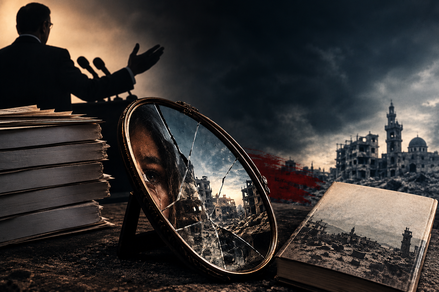 Miroir brisé d’une ville en ruines